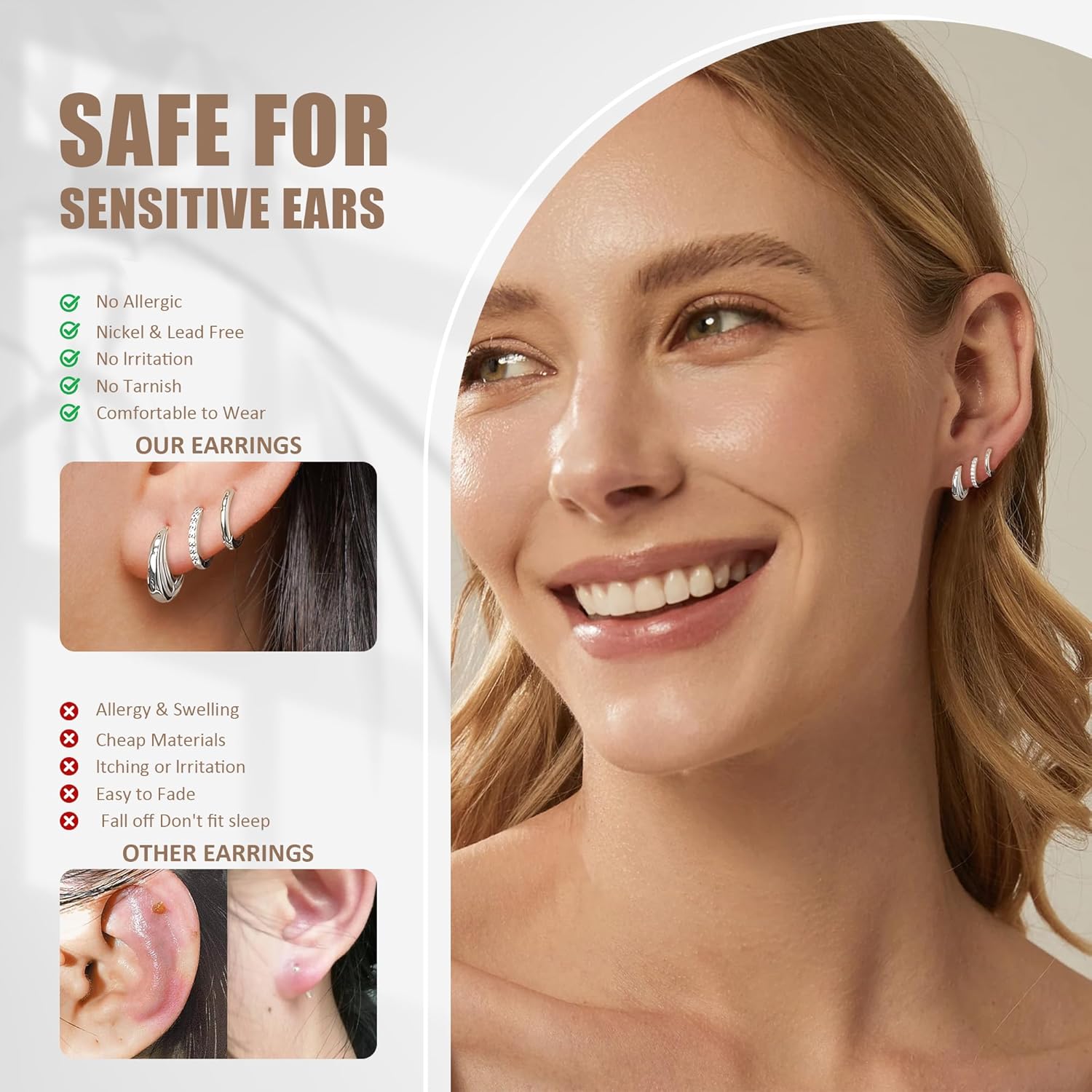 Gold Hoop Earrings For Women,14k gold Plated trendy small lightweight chunky gold/silver hoops earrings set dainty non tarnish waterproof gold/silver earrings pack stack for women - Image 3