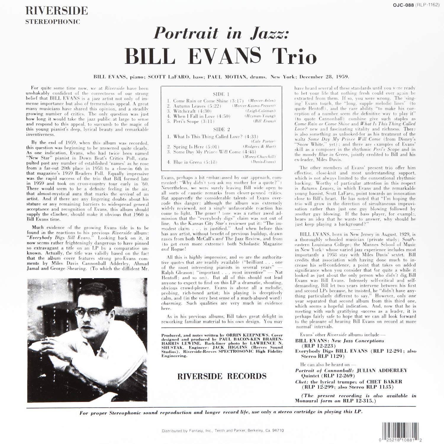 Portrait In Jazz (Blue with White Swirl vinyl Ltd. Ed. 555 copies)