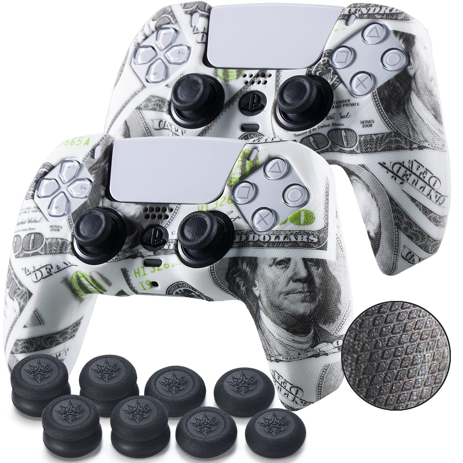 YoRHa Grip Texture - Funda de silicona para mando Dualsense de PS5 (2 dólares estadounidenses) con empuñaduras Pro Thumb x 8