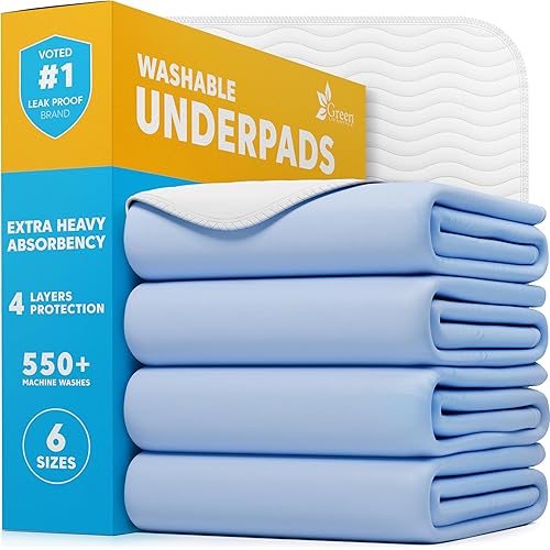 GREEN LIFESTYLE Washable Underpads - Large Bed Pads for use as Incontinence Bed Pads, Reusable Pet Pads, Great for Dogs, Cats, Bunny, Seniors Bed Pad (Pack of 4 - 30x34)