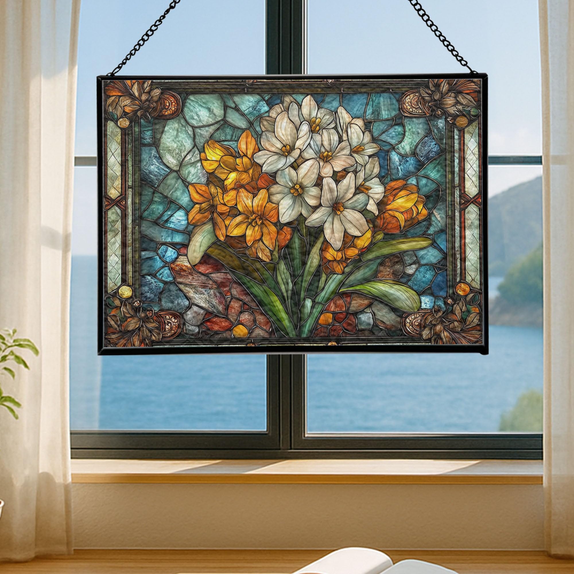 Amazon.com: Wild Hyacinth Flower Floral Stained Glass Window Panel