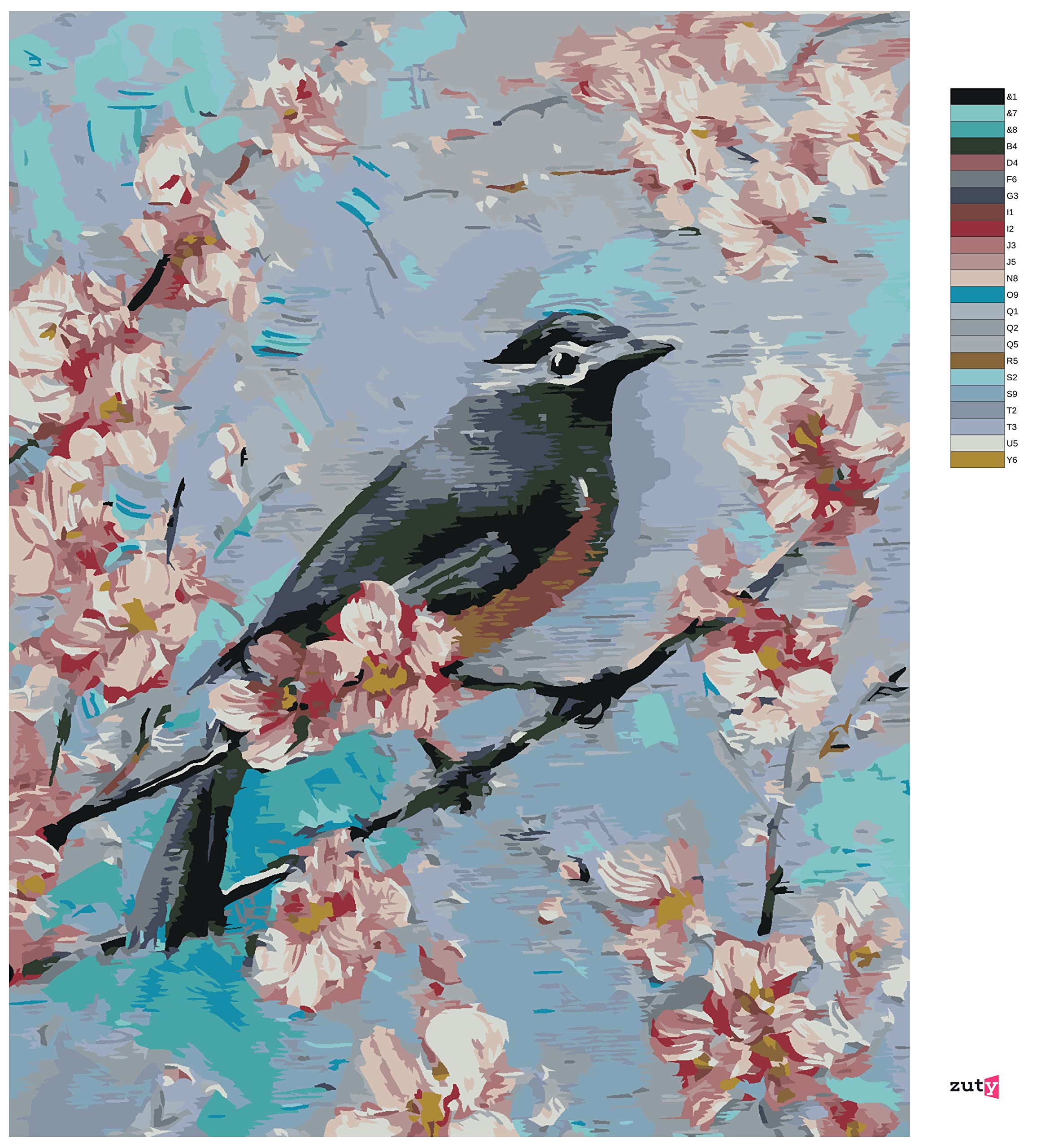 Malowanie według liczb - ptaki na królewskim łańcuszku 80 x 100 cm z blejtramem (już napięte)