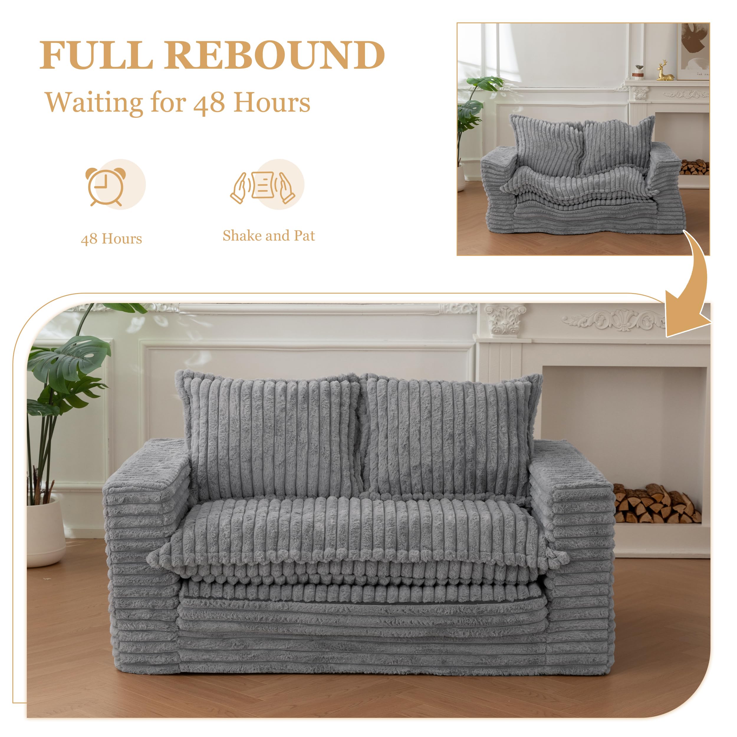 Loveseat Sleeper Sofa, Convertible Sofa Bed Couch Futon Couches for Living Room, 3-in-1 Pull Out Floor Couch with Cushion and Pillows, Dark Grey