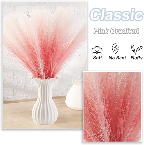 Miniatura 3 de Decoración de hierba de pampa rosa, 30 piezas de 17 pulgadas de hierba de pampa sintética, arreglo floral de pompas y relleno de jarrón para