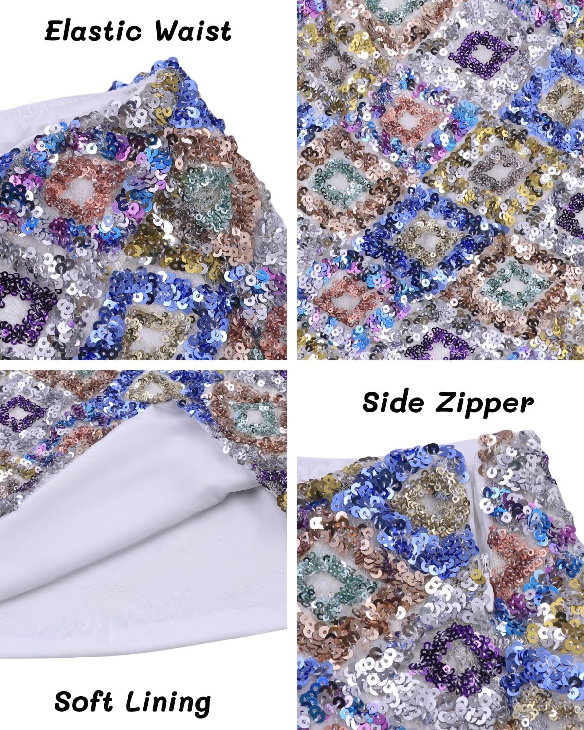 JUMISEE Women's Sparkly Sequin Mini Skirt Sexy Y2K Low Rise Pencil Skirt Shiny Bodycon Short Skirts for Concert Dance