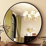 HARRITPURE Miroir de salle de bains ronde - 30" Black Circle Wall Mirror Aluminium Cadre suspendu Décoration moderne pour Vanité, Chambre, Entrée
