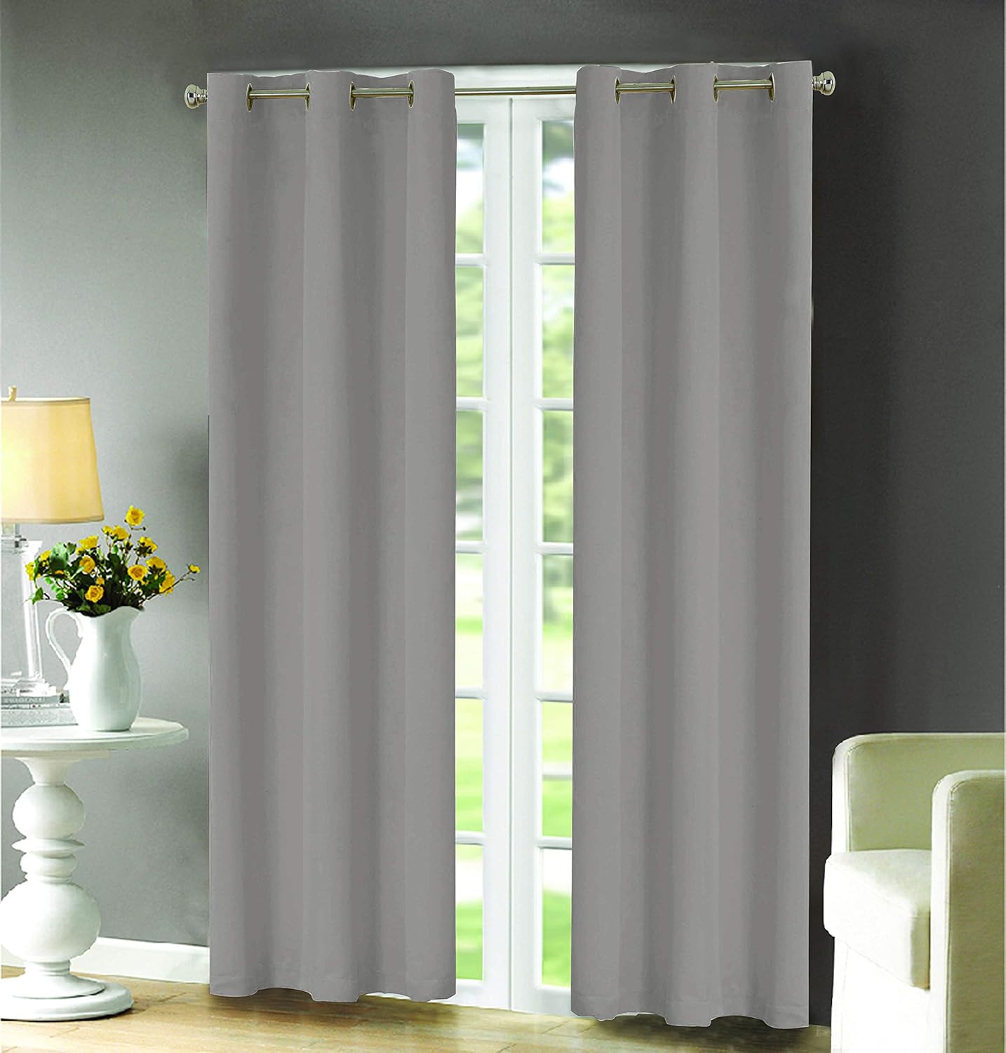 J&V TEXTILES 4-Panels: Room Darkening Thermal Insulated Blackout Grommet Window Curtain Panels for Living Room (Light Gray)*