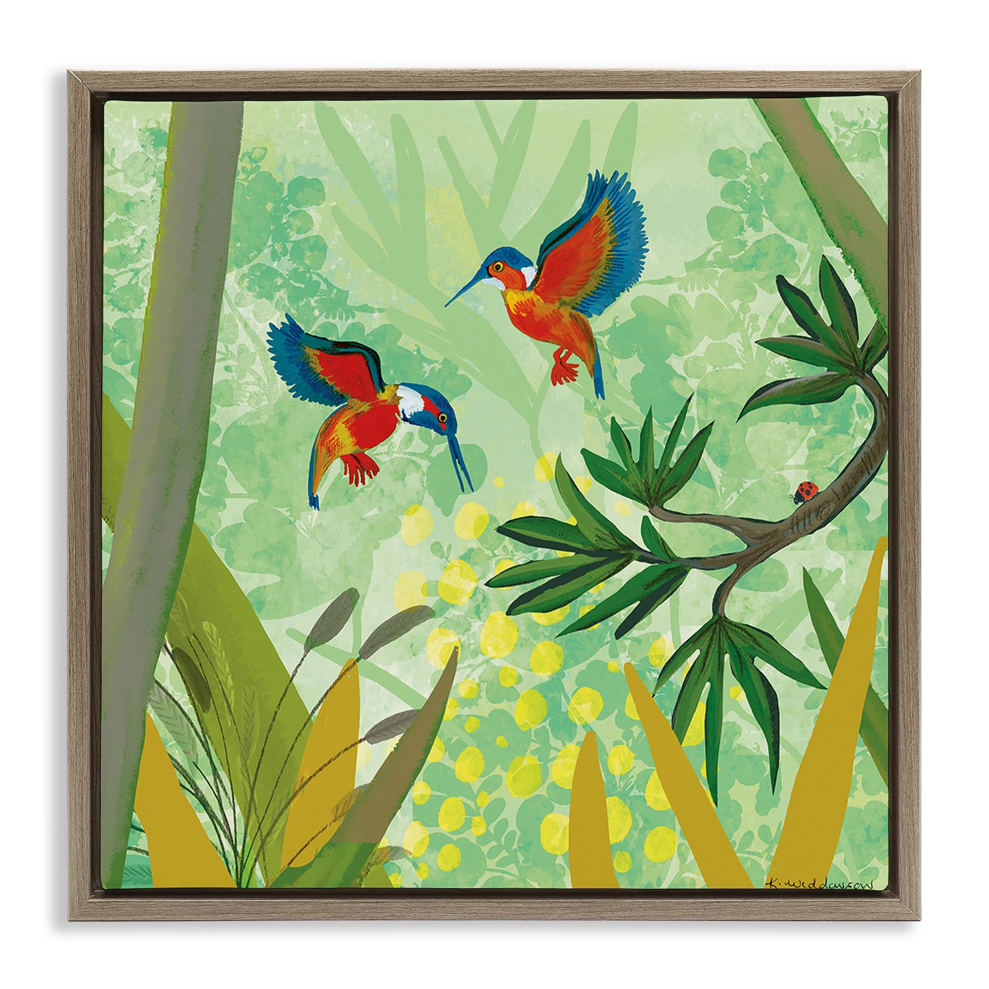 Stupell Industries Montalcino Elm (Textured) 'Kingfishers In Jungle Branches'| Floating Frame Canvas Art