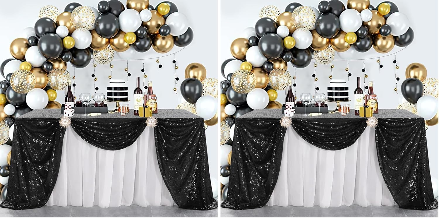 B-COOL Black Sequin Tablecloth Halloween Shimmer Tablecloth 50x80-inch Rectangular Table Overlays for Wedding Birthday Party Prom Table Decorations (Pack of 2)