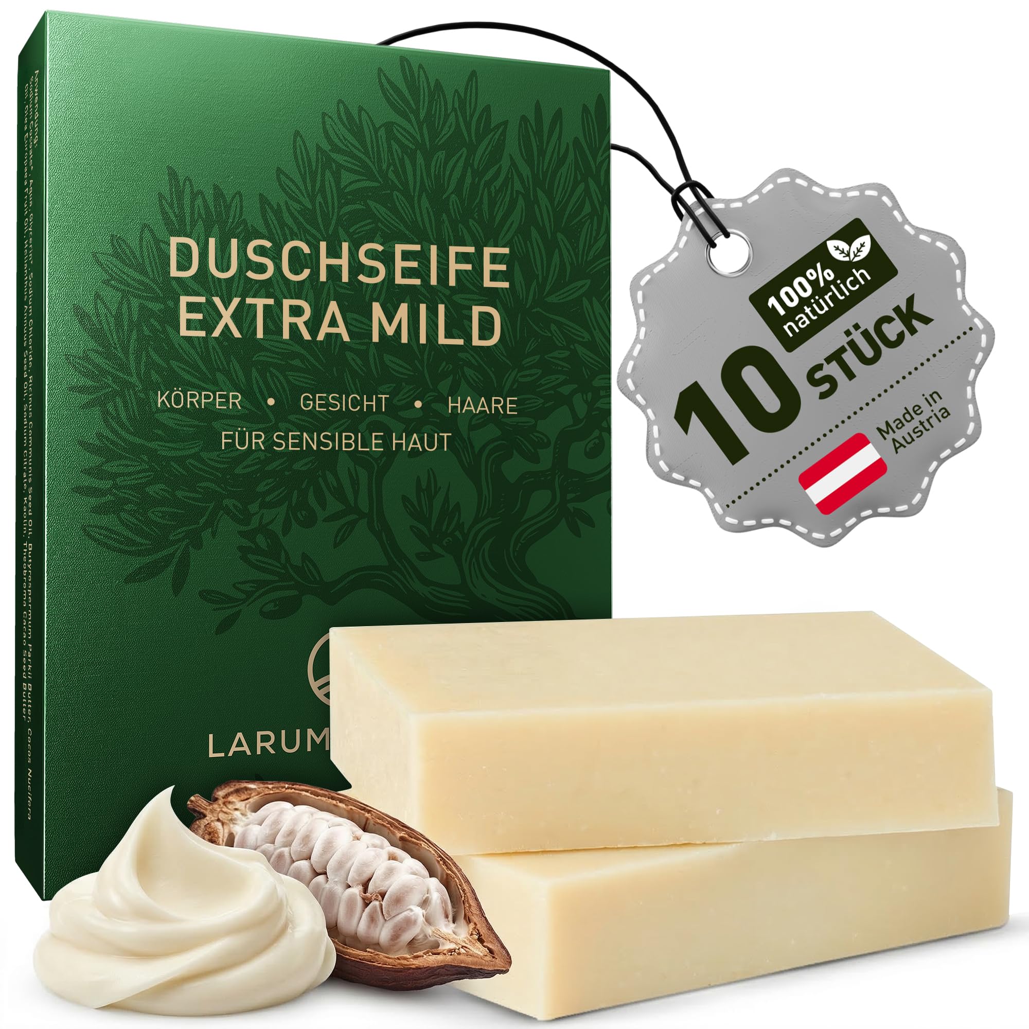 larum sports feste Duschseife Männer, Pur, ohne Duftstoffe, 10x 85g