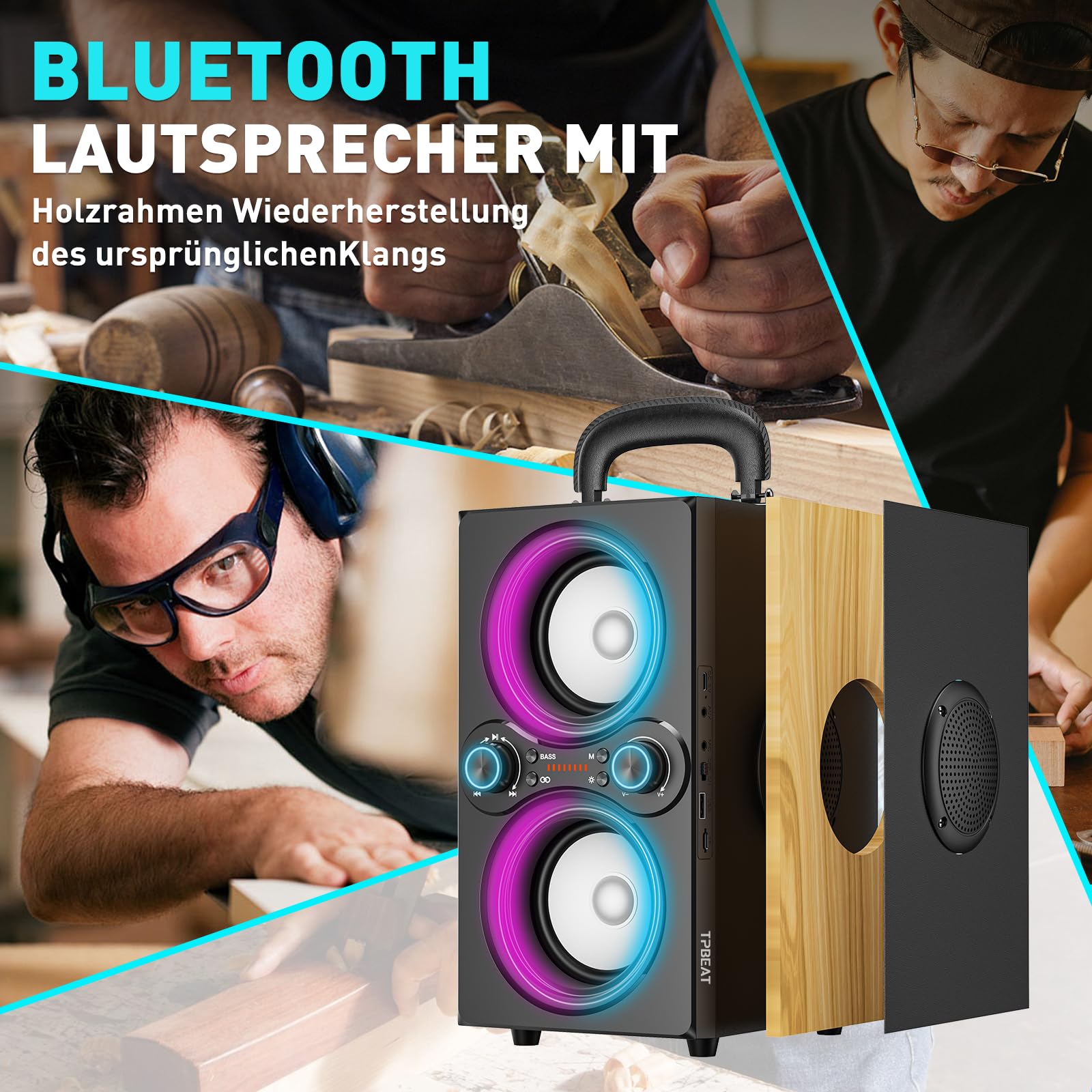 TPBEAT Bluetooth Lautsprecher, 80W Wireless Bluetooth Box Musikbox Groß, Bass Boost, with Licht, 100dB Huge Sound TWS Stereo Party Soundbox, mit Mikrofon Eingang/USB/TF/AUX