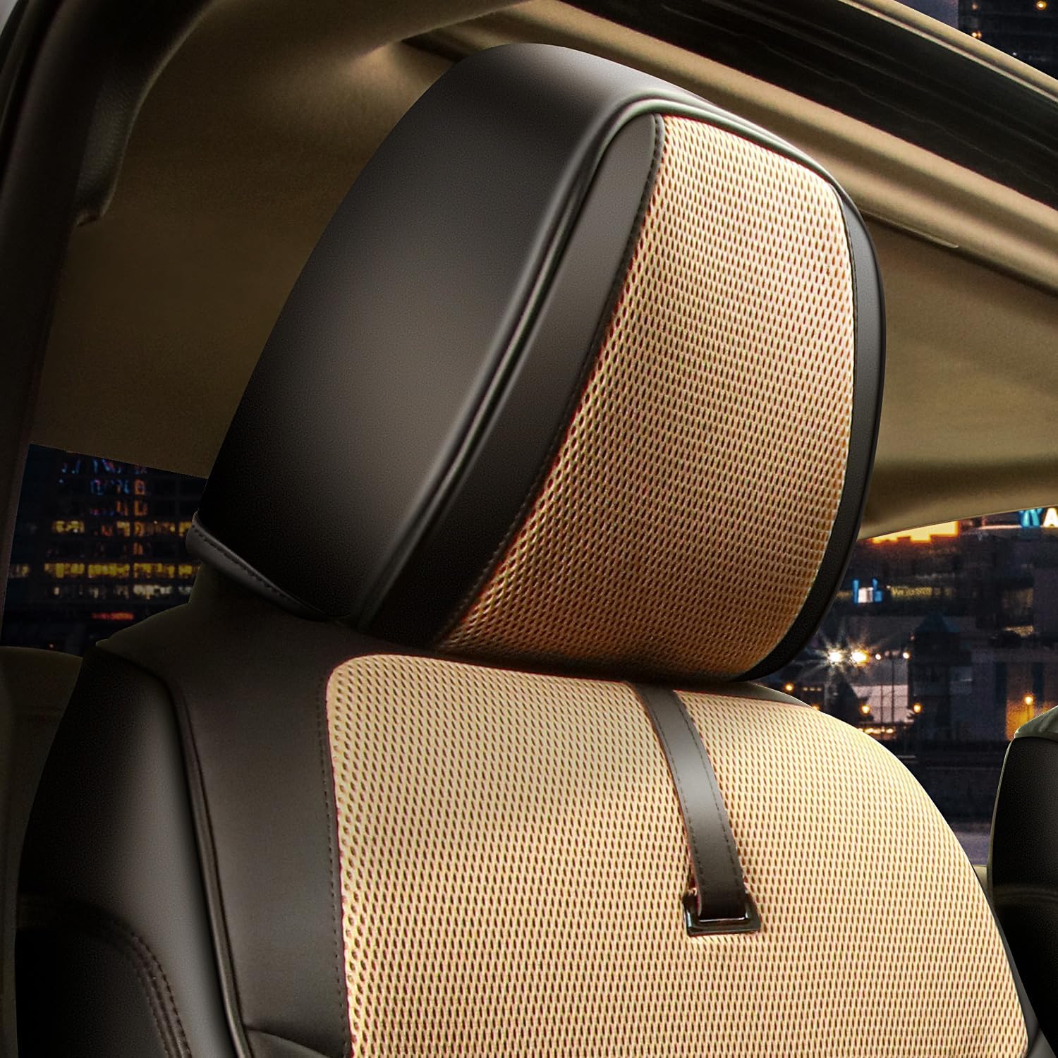 Sport Series Leatherette Front Row Set Seat Covers Universal for Cars Trucks SUV, Beige/Black, CA-SC-Sport-F-BE