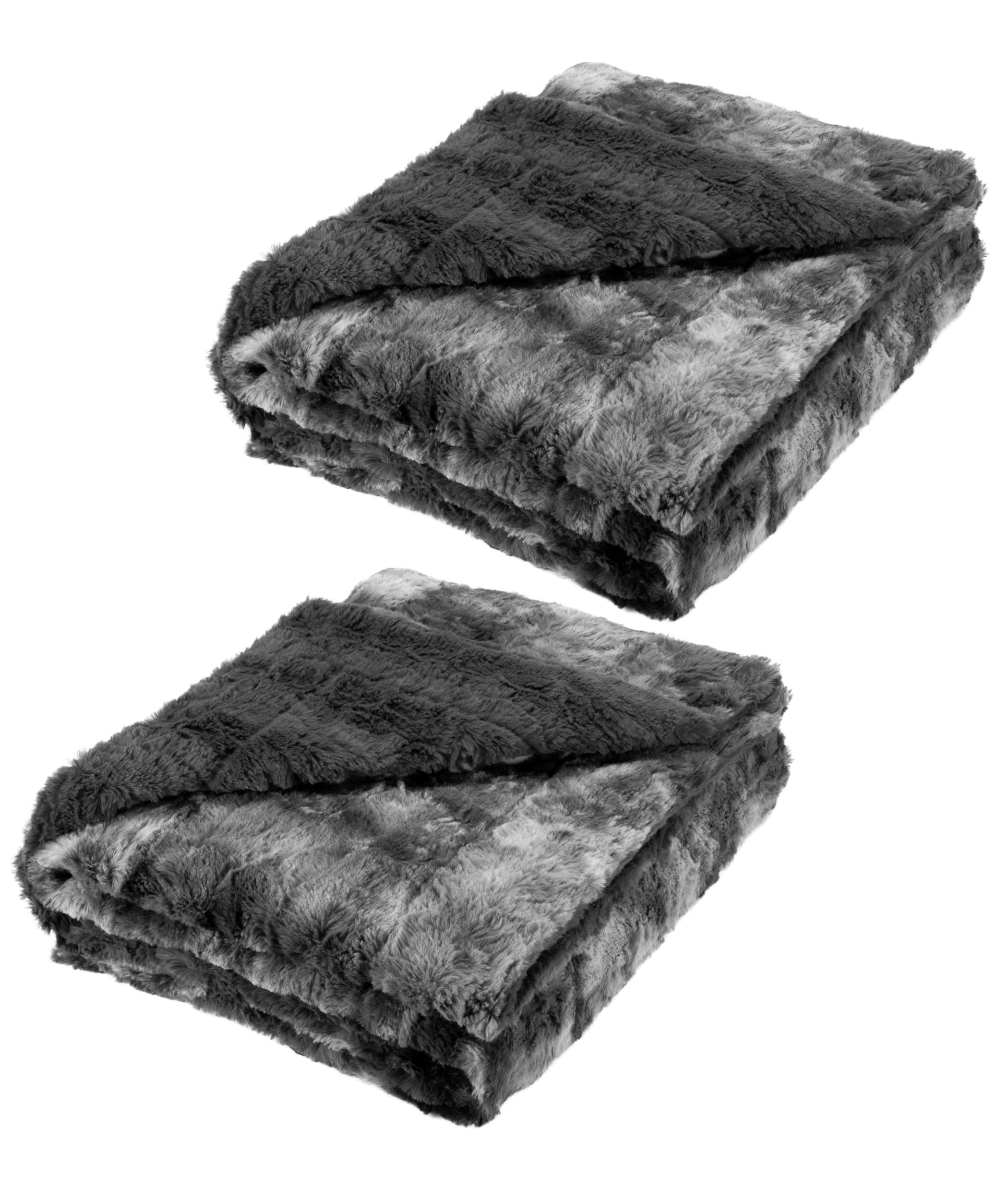 Everlasting Comfort Gray Faux Fur Throw Blanket for Couch – 50"x65" Minky Plush & Fluffy Throw, Soft Cozy Cover for Bed, Sofa & Living Room Home Decor (Pack of 2)