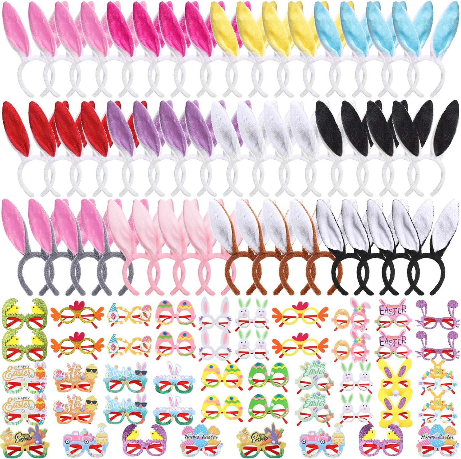 Lyrow Easter Bunny Ears Beadbands and Glasses Frames Bulk for Easter Party Photo Props