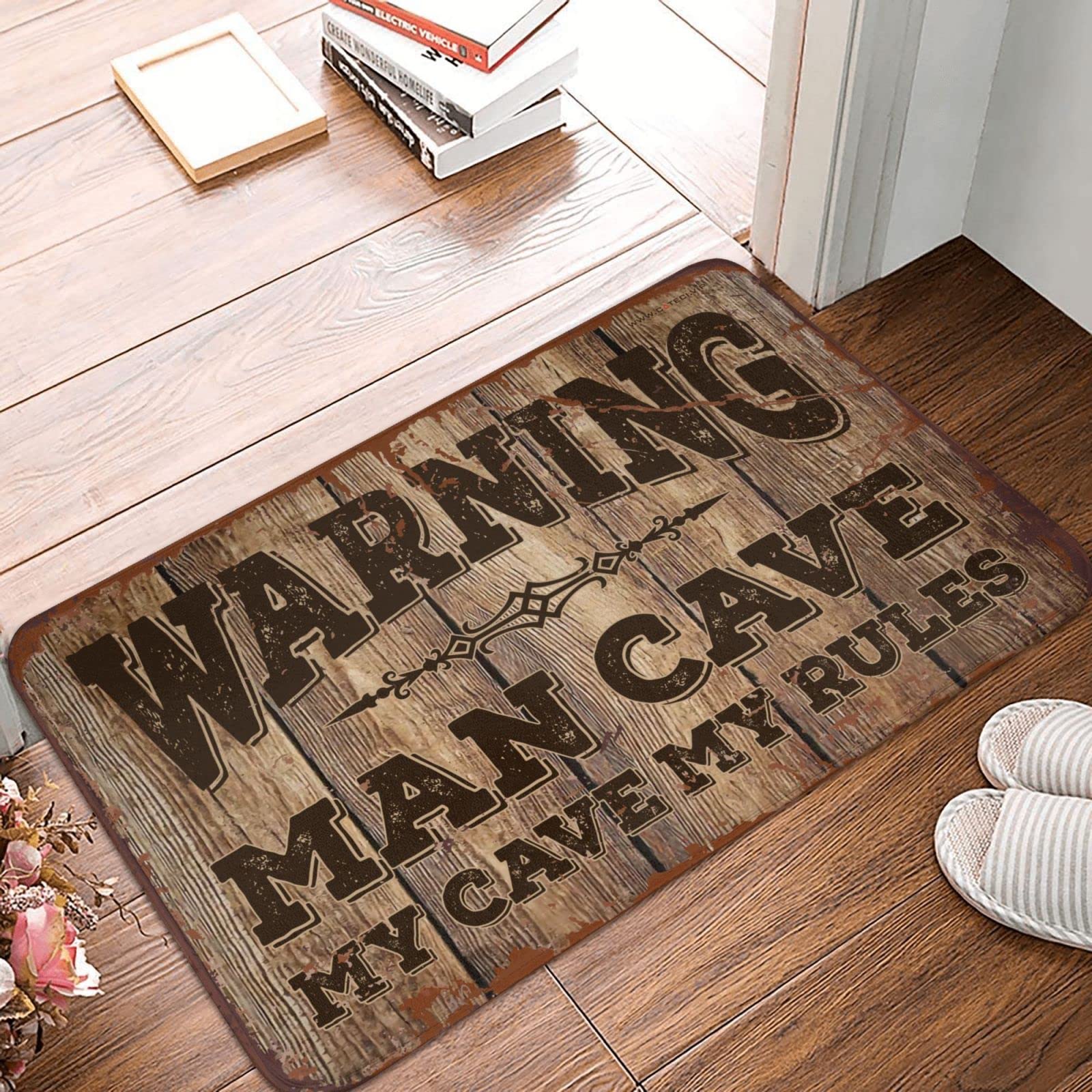 Wycieraczki do drzwi wejściowych na zewnątrz Ostrzeżenie Man Cave My Cave, My Rules Dywan Mały dywanik zewnętrzny Mata pod drzwi wejściowe Wewnątrz (rozmiar: 65 x 90 cm)