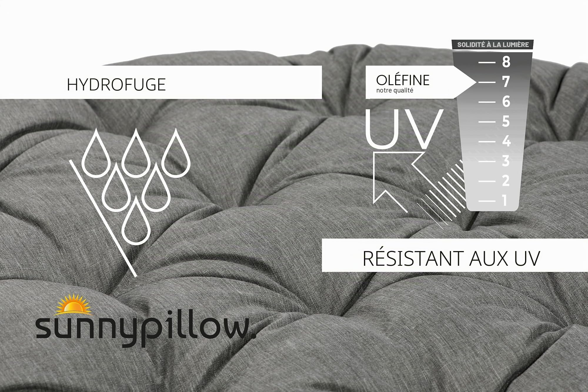 Sunnypillow Fauteuil Papasan Pivotant 360° – Grand Confort avec Coussin Épais Ø 120 cm – Rotin Hydrofuge & Résistant UV – Intérieur & Extérieur – Fauteuil Rond pour Jardin, Terrasse, Balcon – Gris