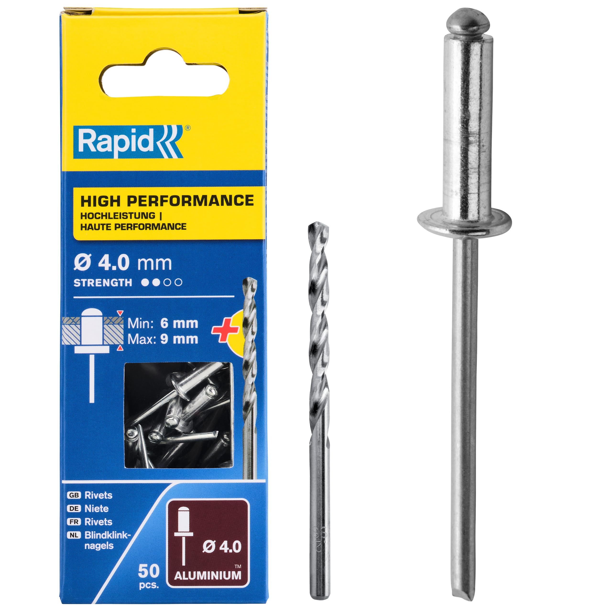 Rapid 5000384 High Performance Rivets 4 X 12Mm Blister Of 50 4051661013447