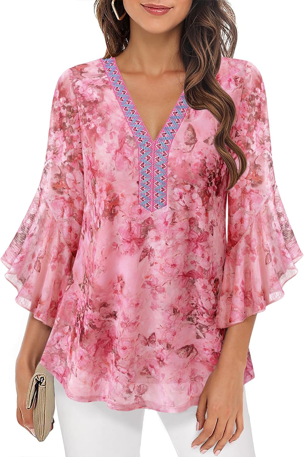 Timeson Women's Ruffle 3/4 Sleeve Sparkly Tops Sequin V Neck Blouses Dressy Fall Shirts - Image 5