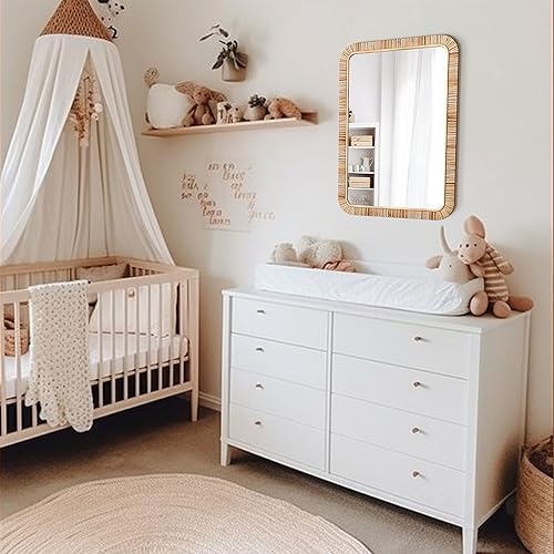 Miniatura 4 de Barnyard Designs Espejo de baño de ratán, marco de mimbre hecho a mano, estilo rústico, estilo granja, espejo bohemio para decoración de pared de