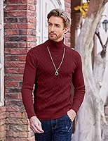 Vista 2 de COOFANDY Suéter de cuello alto ajustado para hombre, suéter casual de punto con patrón de torsión básica