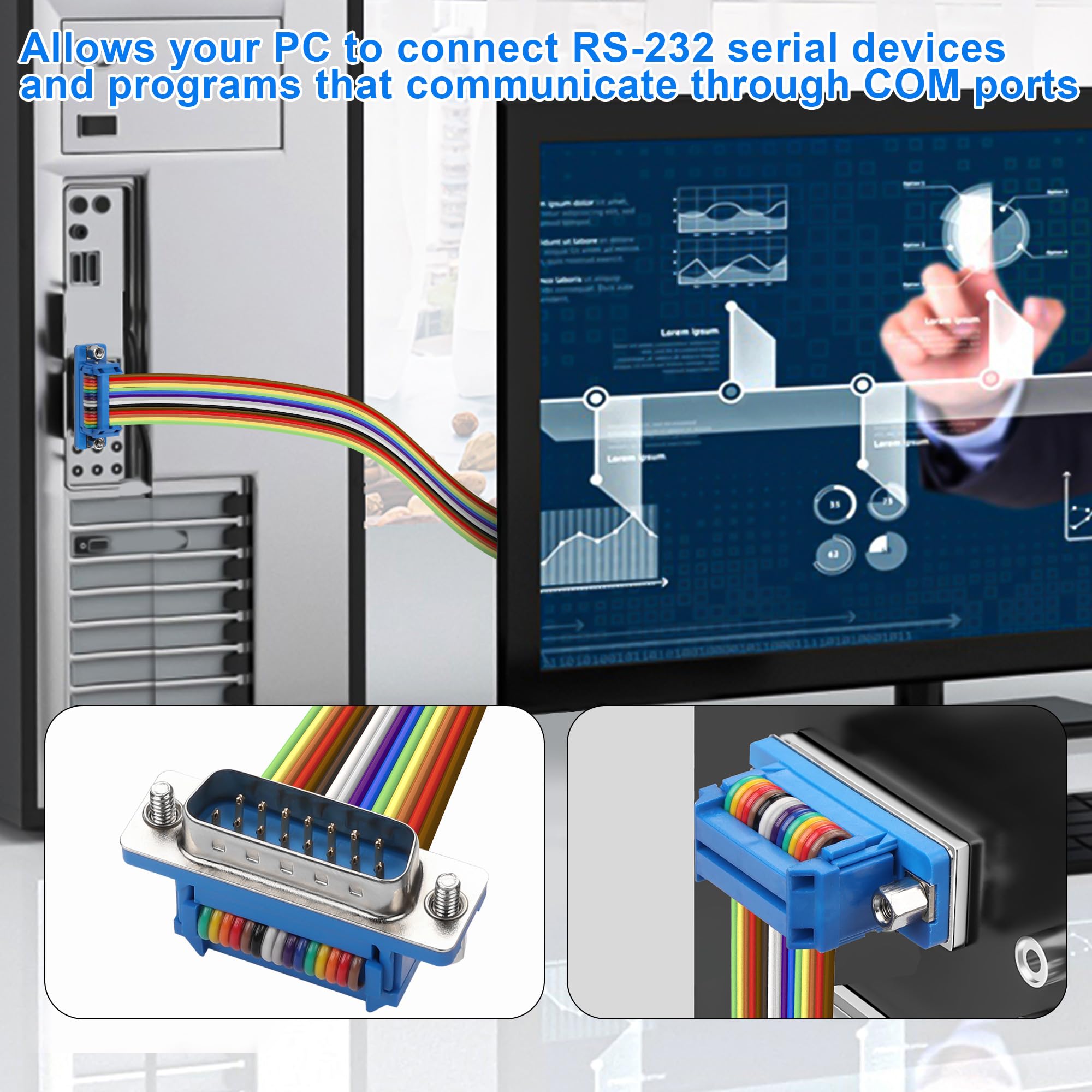DB15 RS232 Seriell Kabel 1m - Doppelt Geschirmt Für Datenkommunikation