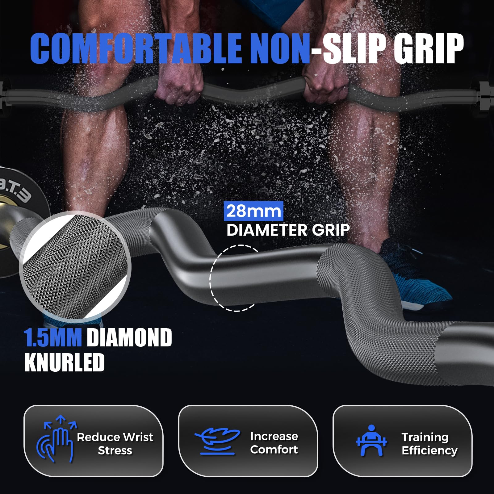 Bilanciere olimpico EZ Curl da 119,4 cm, capacità 226,8 kg, adatto per pesi da 5,1 cm, barra curva da 5,1 cm, per sollevamento pesi, spinte dell'anca, squat, bicipiti, palestra a casa