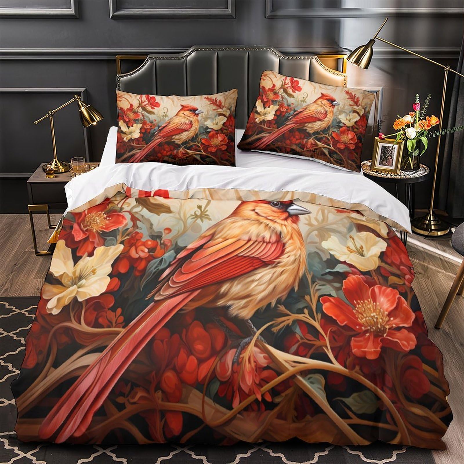 Housse de couette oiseau rouge imprimé 3D pour une parure de lit douillette et confortable