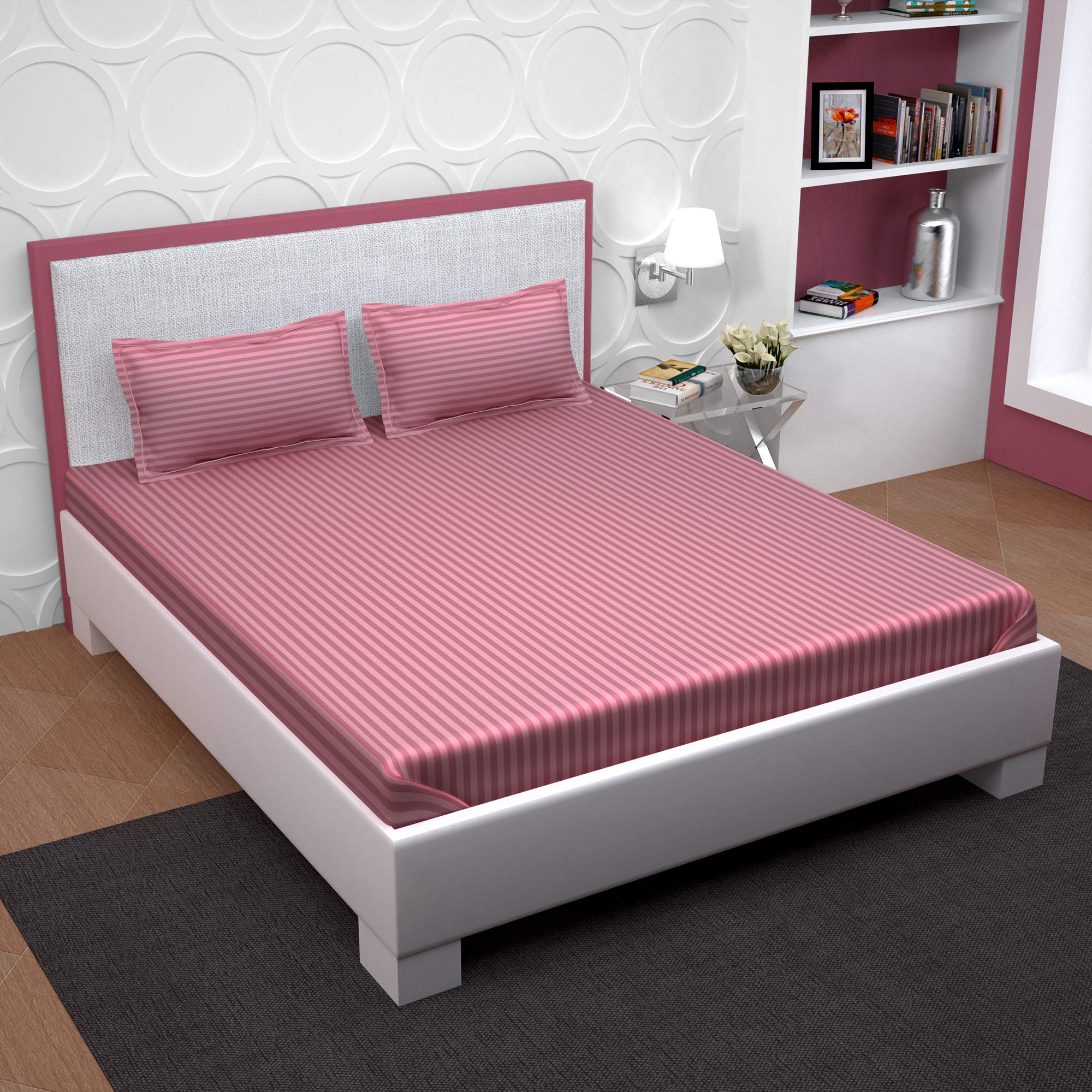 PAVO Studio Tranquil Bedsheet Collection, Bedsheet King Size Bed Cotton, 300 TC Cotton Bedsheet with 2 Pillow Covers, Flamingo Pink