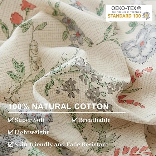 Miniatura 5 de EAVD Juego de funda de edredón floral botánico Shabby Chic tamaño individual, de algodón suave, con 2 fundas de almohada, funda de edredón floral de