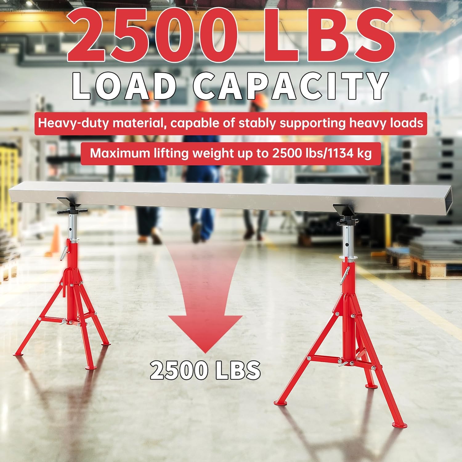 KUAFU V-Head Pipe Jack Stand Adjustable Height 28"-52" Folding Pipe Stand 2500 lbs Load Capacity Portable Steel Stability Stand