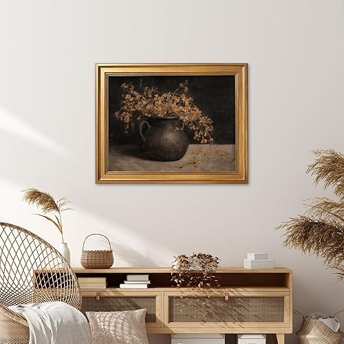 Miniatura 4 de KJMVSEW Arte de pared rústico con marco dorado y floral oscuro, estilo barroco, estilo barroco, decoración del hogar, póster de otoño para sala de