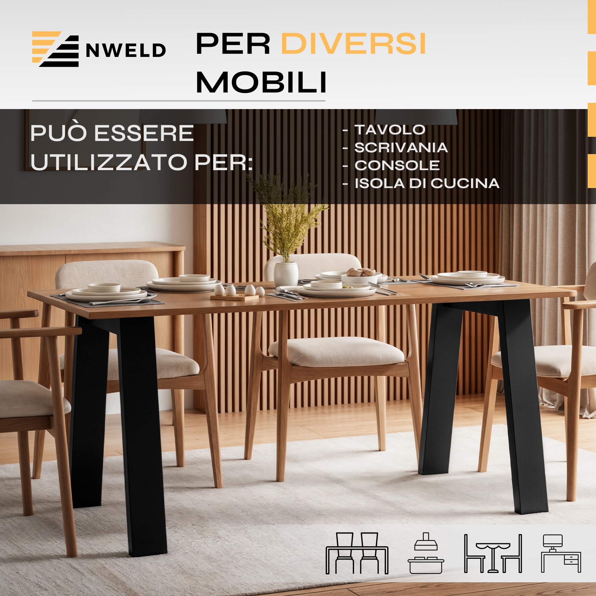 Gambe da Tavolo - Set da 2 Pezzi - Struttura in Metallo Nero 11x72 cm DIY - Gambe Loft Industriali per Tavolino, Tavolo da Pranzo, Scrivania, Tavolini da Caffè
