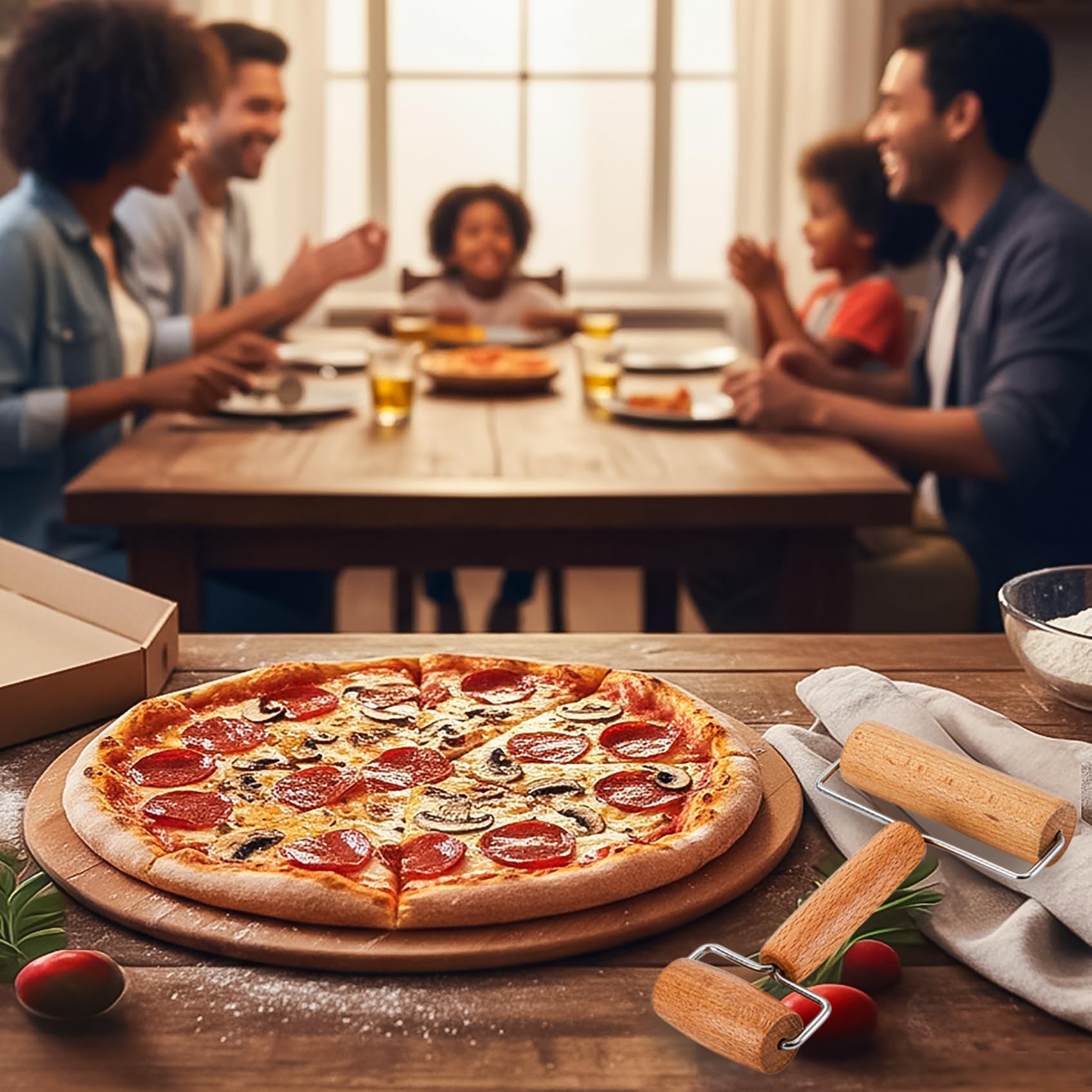 Hiceeden Zestaw 2 wałków do pizzy i przystawek do ciasta, dziurkacz do ciasta ze stali nierdzewnej, drewniany wałek do ciasta do pizzy, ciastek, ciast, ciast, chleba, skórki