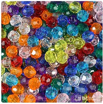BeadTin Transparent Mix 8mm Faceted Round Plastic Craft Beads 450pcs