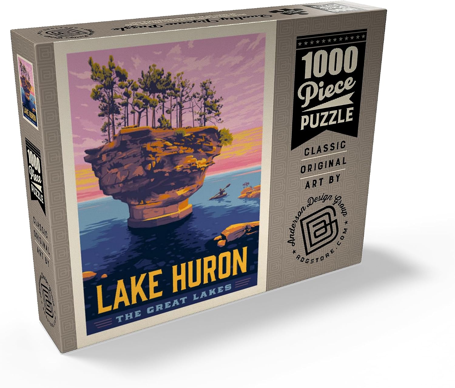 MyPuzzle Great Lakes: Lake Huron, Vintage Poster - Premium 1000 Piece Jigsaw Puzzle for Adults