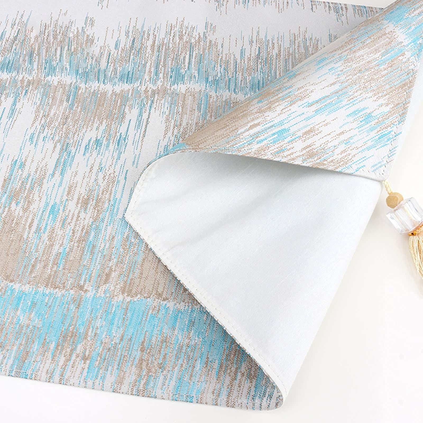 Tischläufer Nordic Style, Tischdecke Garten Blau Quasten Dreieck Jacquard Muster Baumwolle 35X228cm Goldene Hochzeit Deko