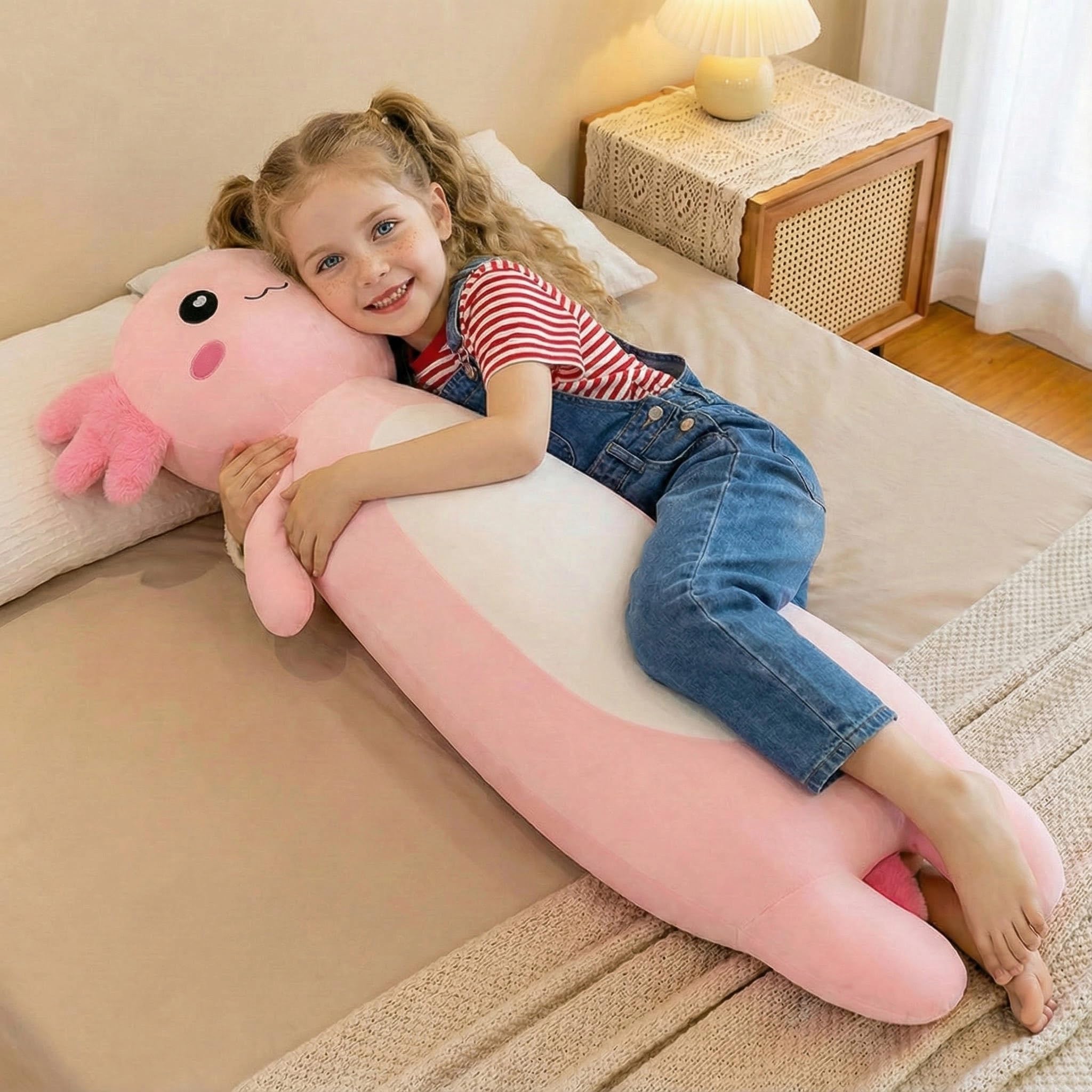 Kekeso Ajolote de Peluche Gigante, Almohada Larga para Abrazar, Peluche Suave para Niños y Niñas - Rosa, 100cm