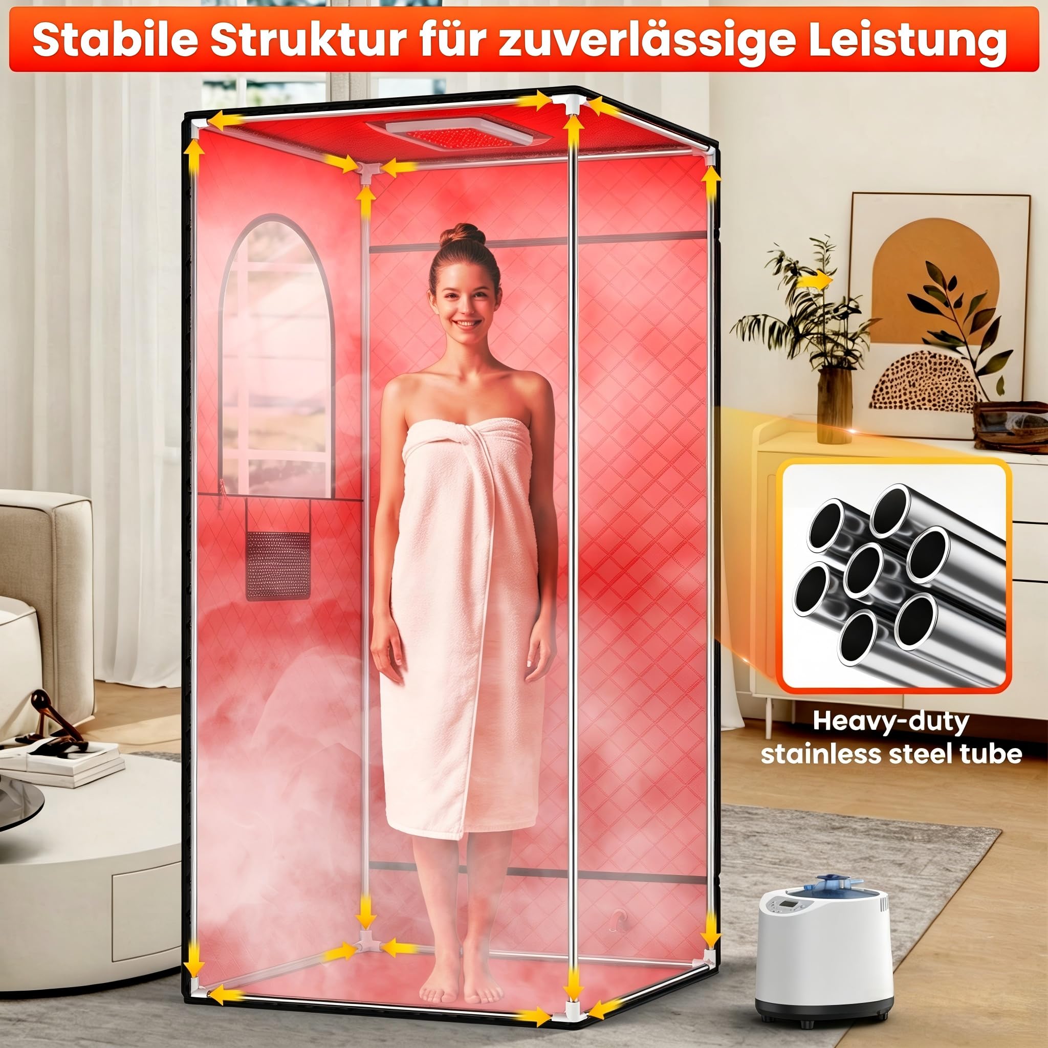 Sauna a vapore portatile a infrarossi per la casa - Generatore di vapore per bagno di vapore con 660 nm Red Light Therapy, 3 l, 1200 W, riscaldamento rapido, generatore di vapore con telecomando