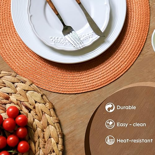 Miniatura 5 de FunWheat Juego de 6 manteles individuales redondos trenzados para mesas de comedor, tejidos, lavables, antideslizantes, pequeños de 13 pulgadas (S