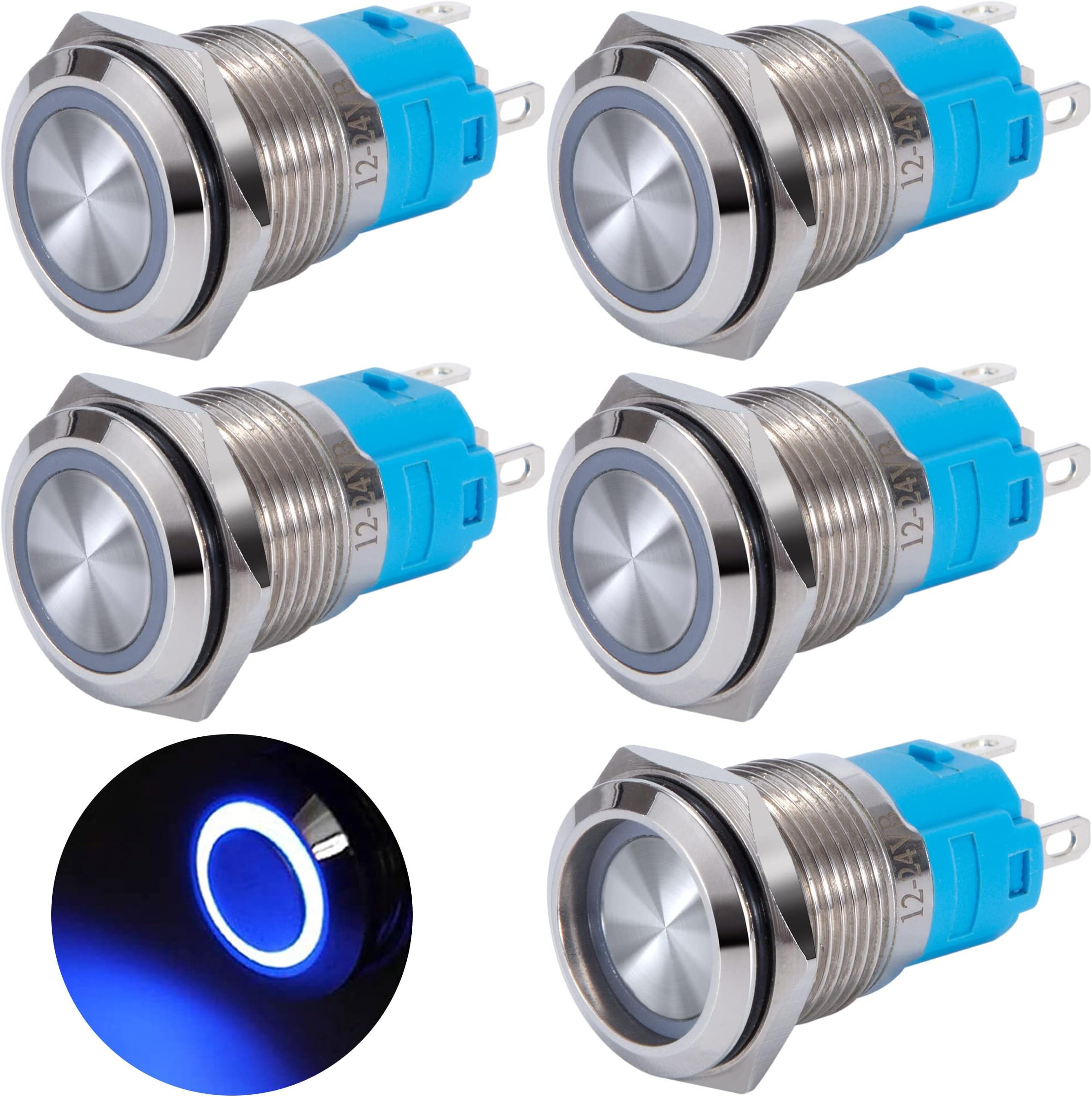 QitinDasen 3Pcs Premium 12mm Selbstsperrender Druckschalter, 12V/24V 3A