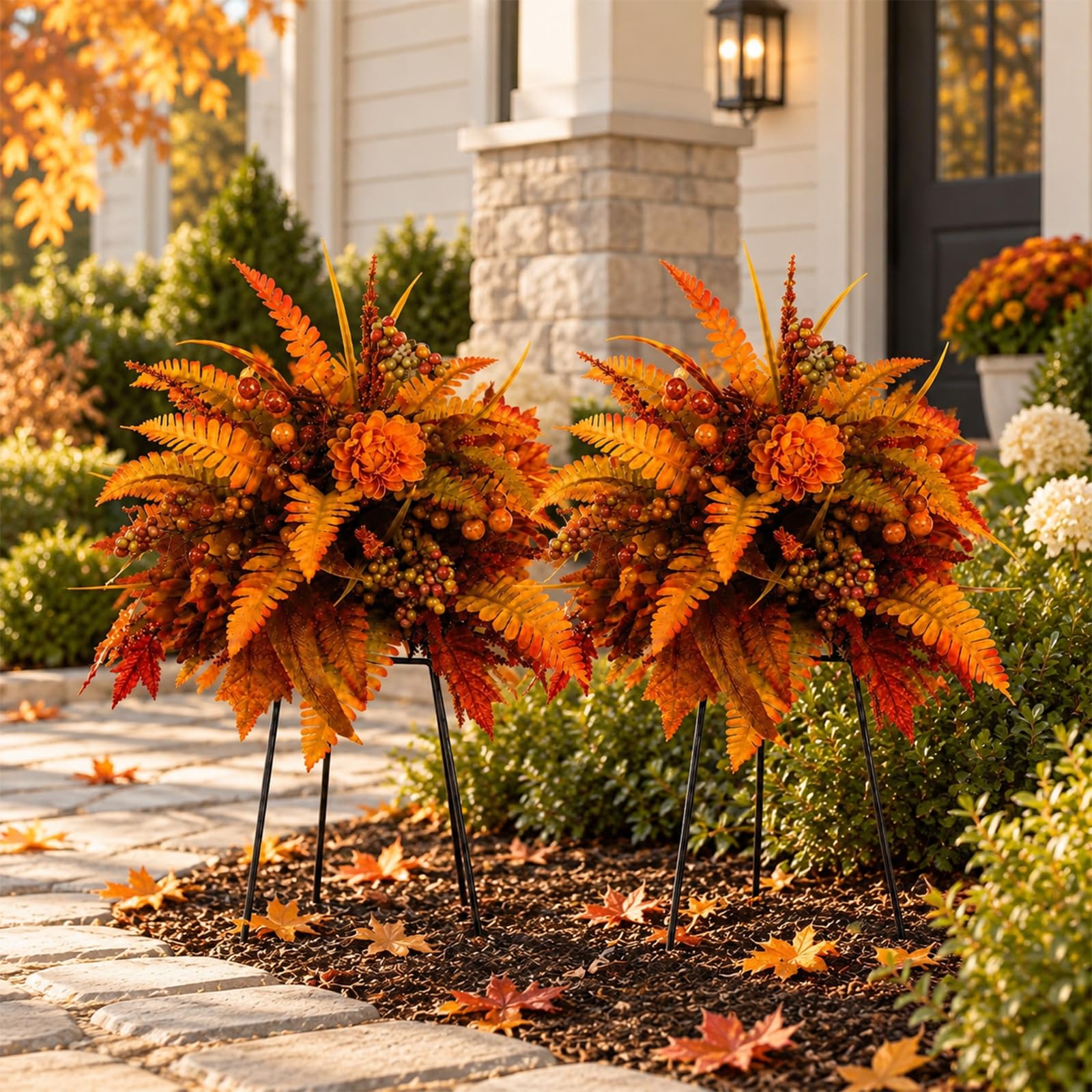 Composizione Floreale Autunnale con Picchetto da Giardino, Decorazione del Raccolto per Esterni, Portico, Aiuole e Fioriere (2Pcs)