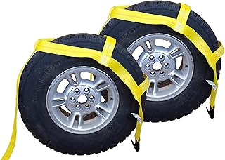 (1 Pair) Yellow Demco Kar Kaddy Style Tow Dolly Straps, 13"-17" w/Flat Hooks