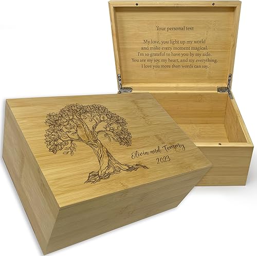 Miniatura 89 de Caja de madera grabada personalizada grande – Caja de recuerdo de madera de acacia con mensaje oculto personalizado, cajas de memoria de nogal para