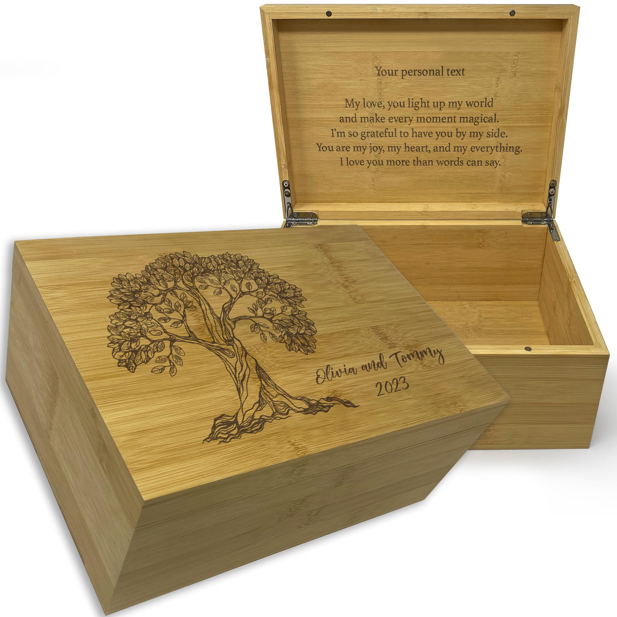 Personalized Tree of Life Box - Keepsake Box Engravable, Wooden Wedding Gift Anniversary for Couple, Bamboo Wood Decorative Chest, Handmade Memory