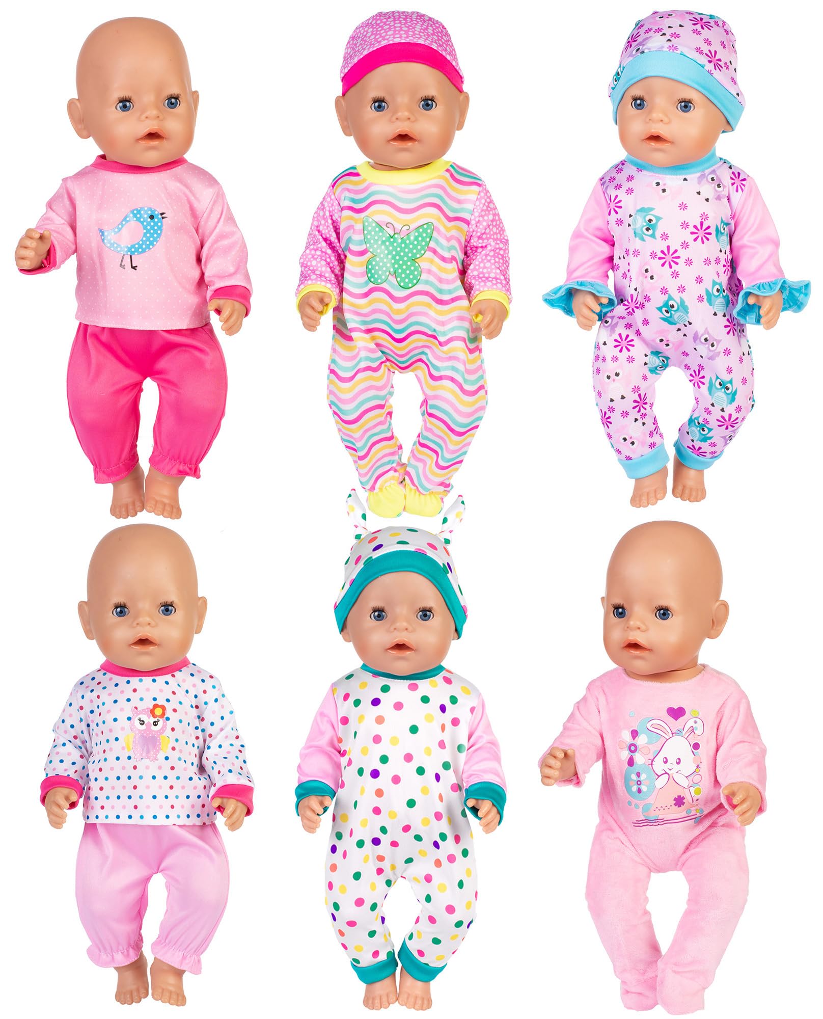 ebuddy 6 Sets Doll Clothes Play Set Include Hat Rompers Outfits for 14-16 inch Baby Dolls (No Dol), UKCA06