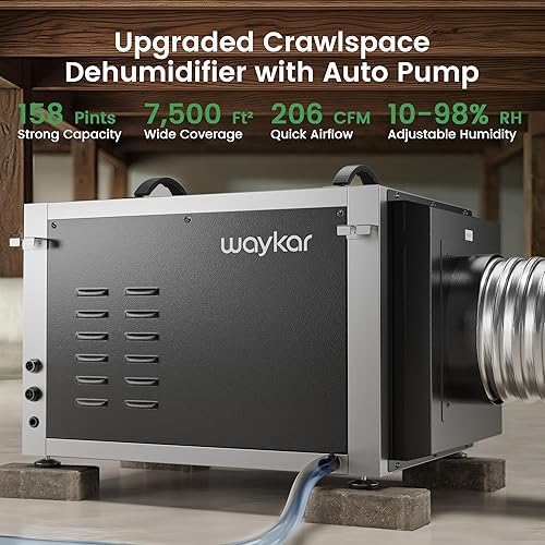 Miniatura 9 de Waykar Deshumidificador comercial de 155 pintas para espacios de rastreo de hasta 6500 pies cuadrados incluye manguera de drenaje y filtro lavable