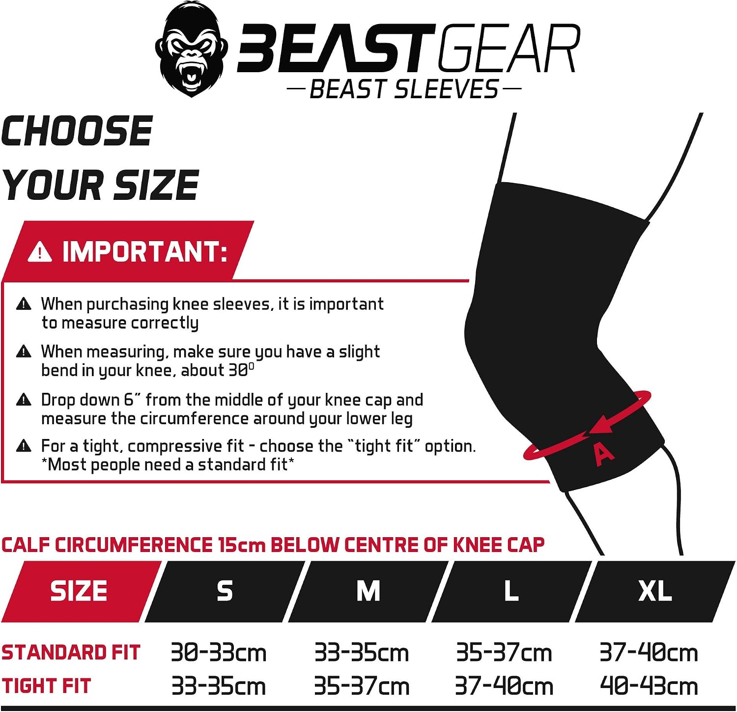 Beast Gear Knee Sleeves for Weightlifting - 5mm Reversible Neoprene Compression Sleeve Pack for Powerlifting, Squats & Running