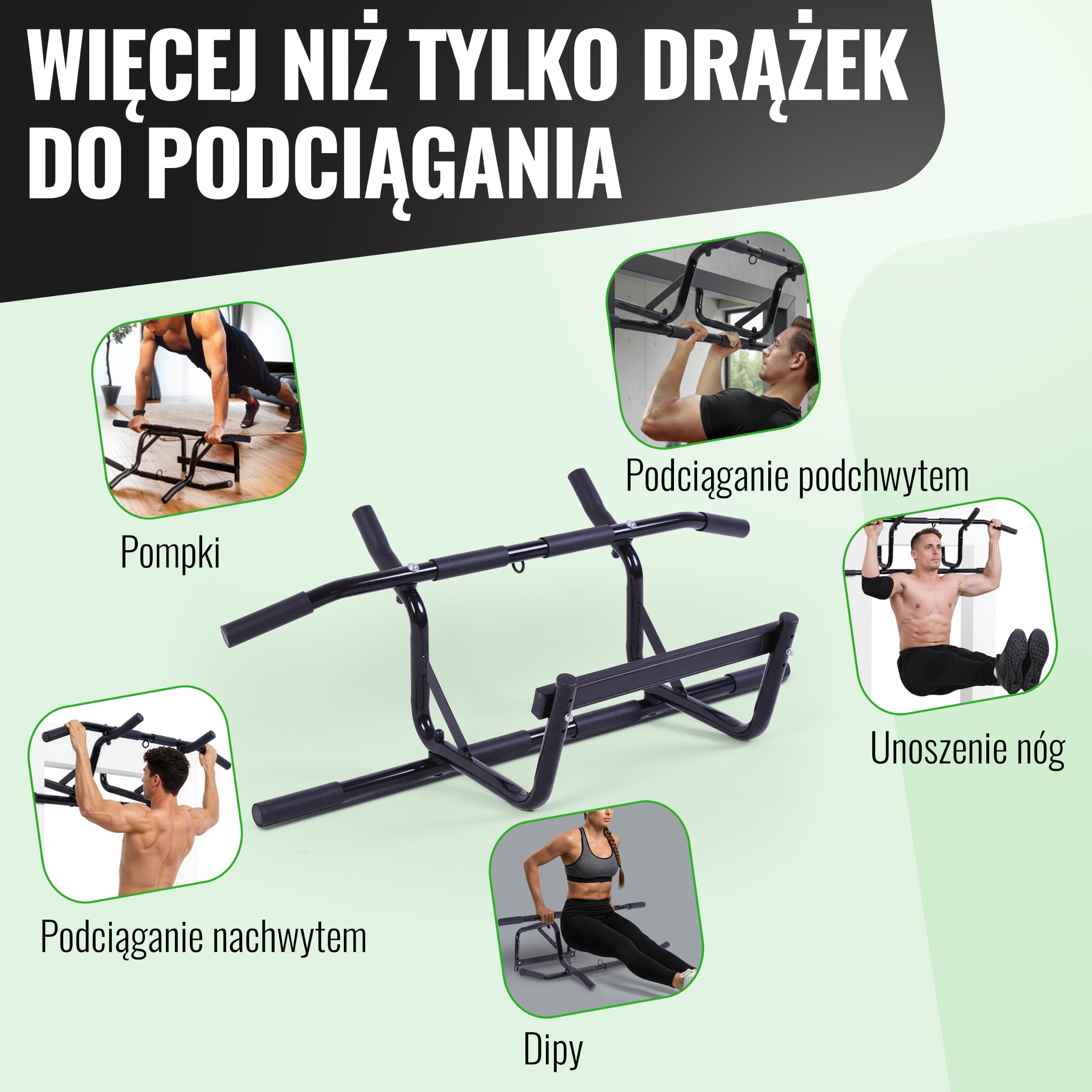 AthleticPro Sbarra per Trazioni da Porta senza Forare – Pull Up Bar Rialzata fino a 140 kg – 4 Impugnature Antiscivolo, Protezione Telaio fino a 90 cm – Include Banda Elastica per Home Workout