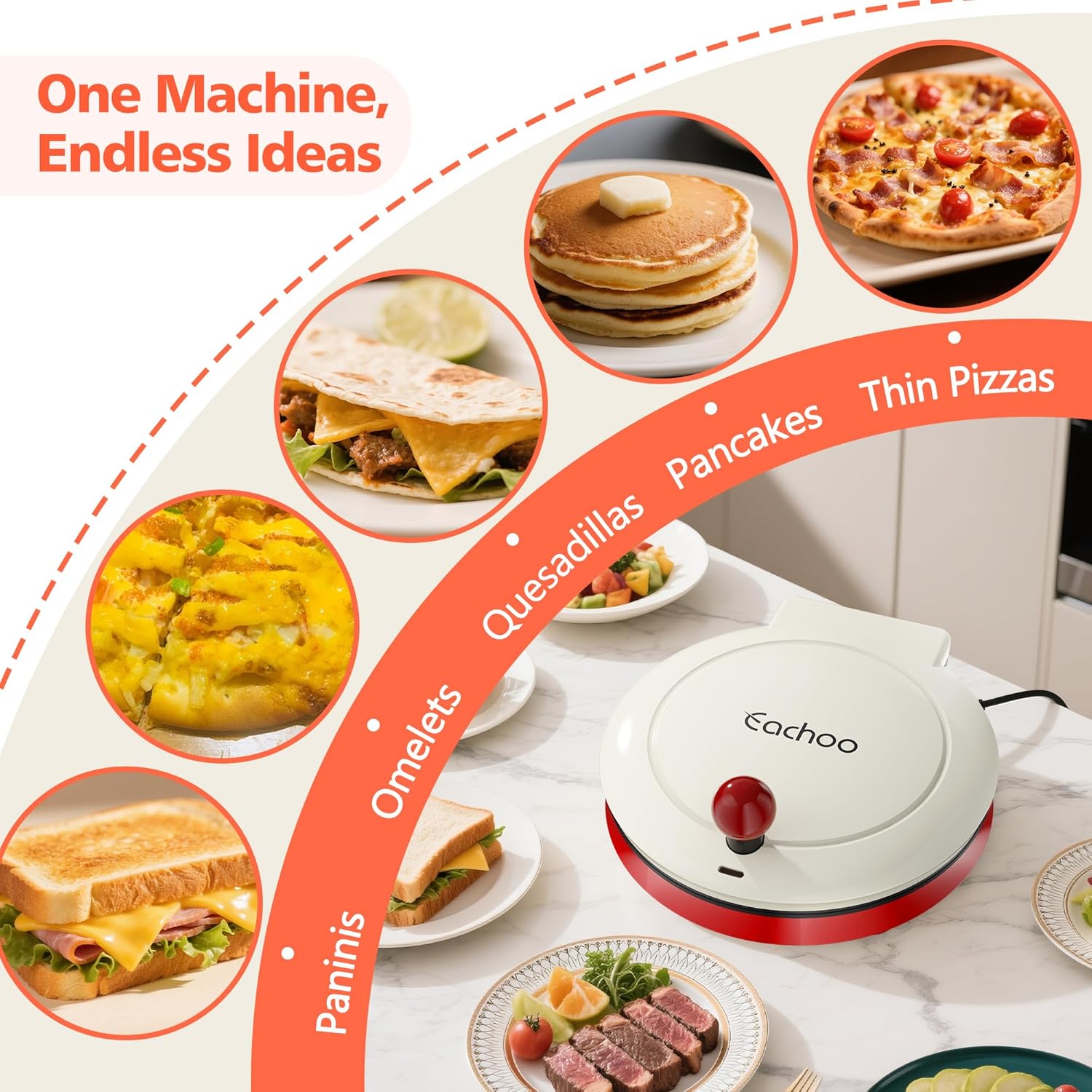 Small Electric Pancake Griddle - CACHOO 8'' Round Electric Griddle Nonstick with On/Off Switch, 180° Open Indoor Grill/Press Maker for Paninis, Quesadillas, Burgers, Omelettes, Thin Pizzas 8-inch image 4 of 7 B0F8B9323Y