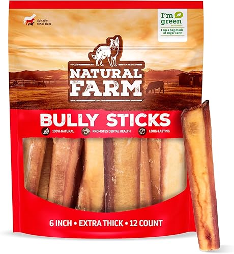 Miniatura 29 de Natural Farm Bully Sticks Jumbo sin olor, (6 pulgadas, paquete de 2), masticables extra gruesos para perros, golosinas de carne 100% totalmente